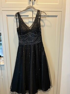 Sue Wong Black Beaded A-Line Cocktail Dress